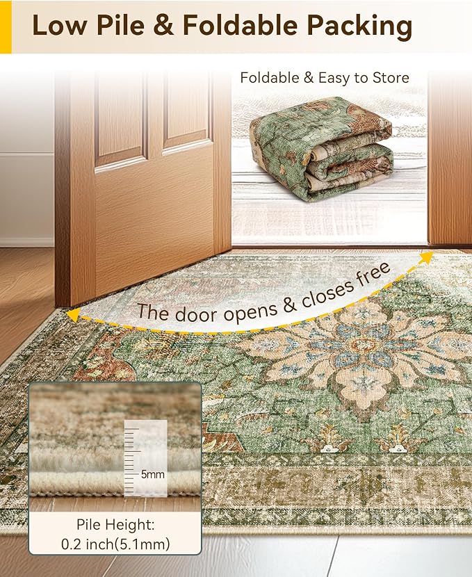 RELEANY Washable Area Rug, Small 2'x4', Brick/Brown/Green | Non-Slip, Water - Image 5