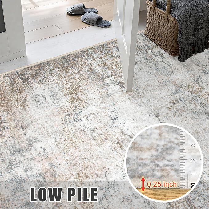 2.6x8 Washable Runner Rug：Modern Abstract Kitchen Soft Carpet Brown | - Image 7