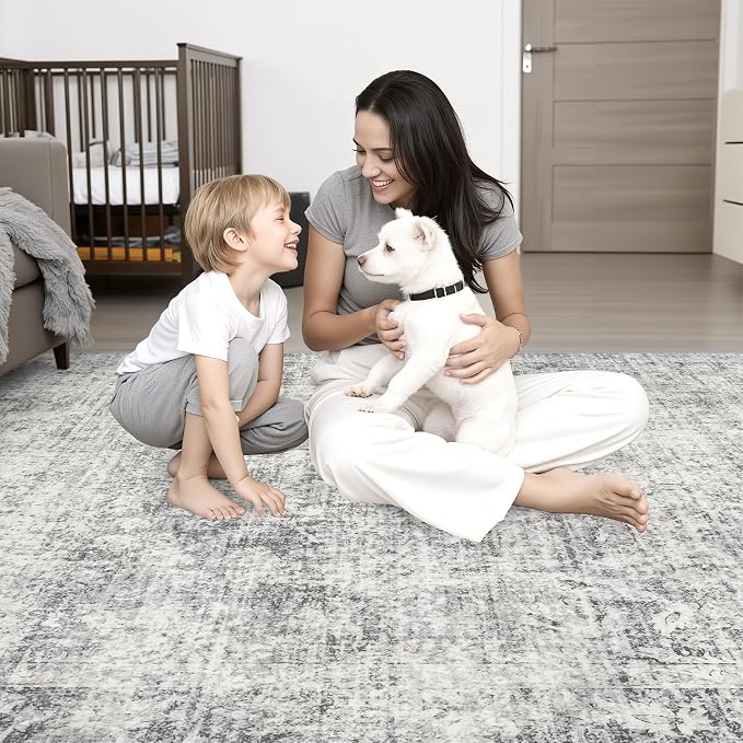 Round Area Rug Living Room: 5 ft Modern Washable Indoor Carpet | - Image 2