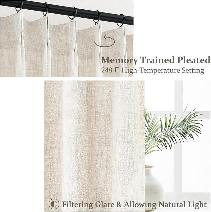 Custom Pinch Pleated 78 Inch Dining Room Curtains 2 Panels Set, Farmhouse Cream - Image 3