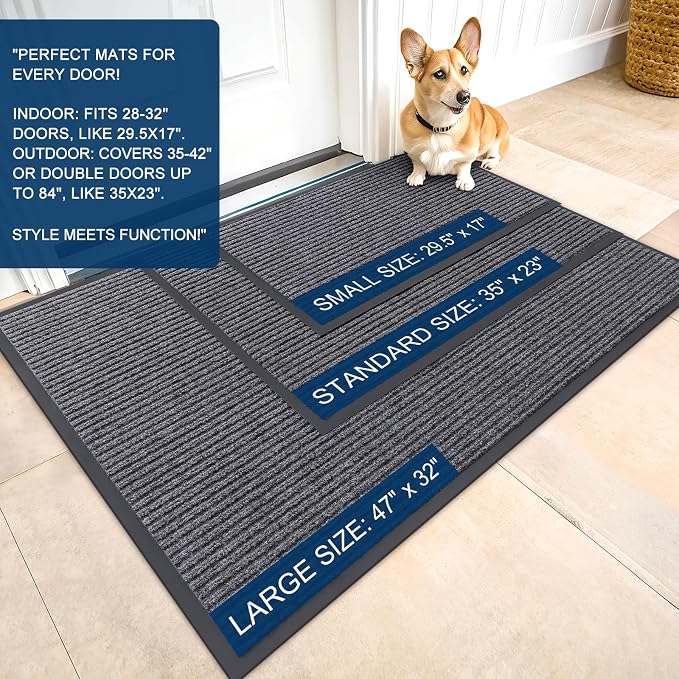 OLANLY 2-Pack Front Door Mats 29.5x17, Waterproof Heavy-Duty Doormats | Grey - Image 2