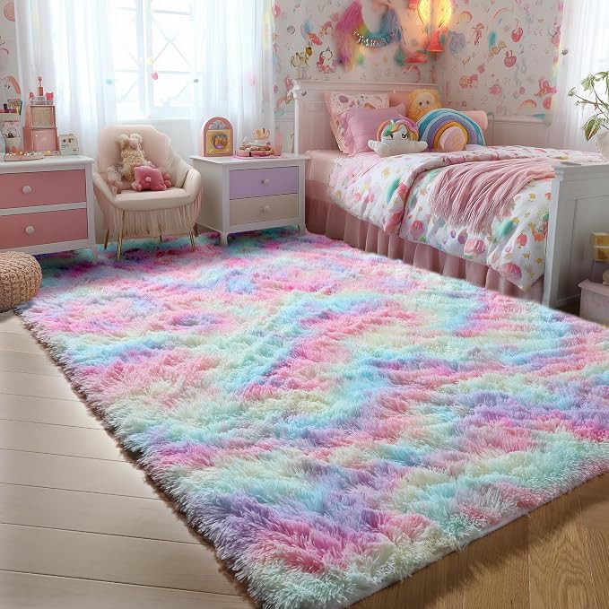 Fluffy Vibrant Area Rugs for Girls Bedroom, Plush Shaggy Colorful Rugs for Kids - Image 3