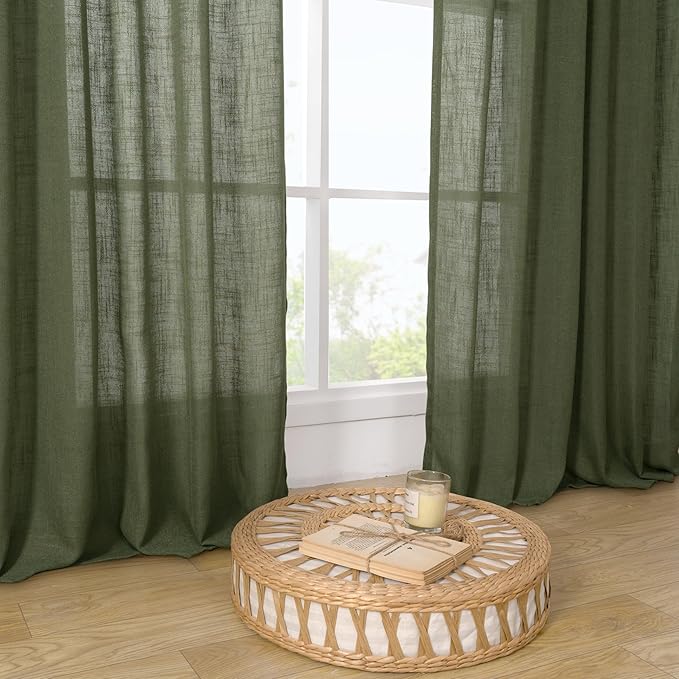 Olive Green Linen Curtains 40 Inch - Image 9