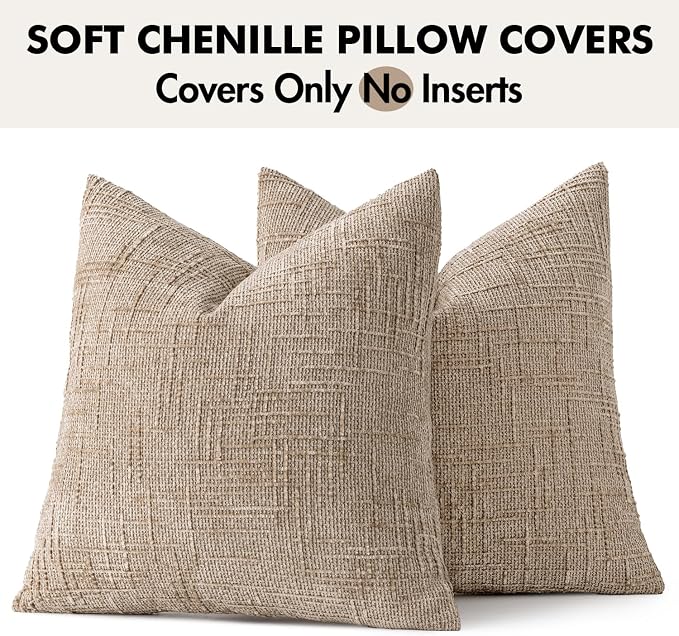 MIULEE Chenille Textured Throw Pillow Covers Oatmeal 16x16 Set of 2 | Slubby - Image 7