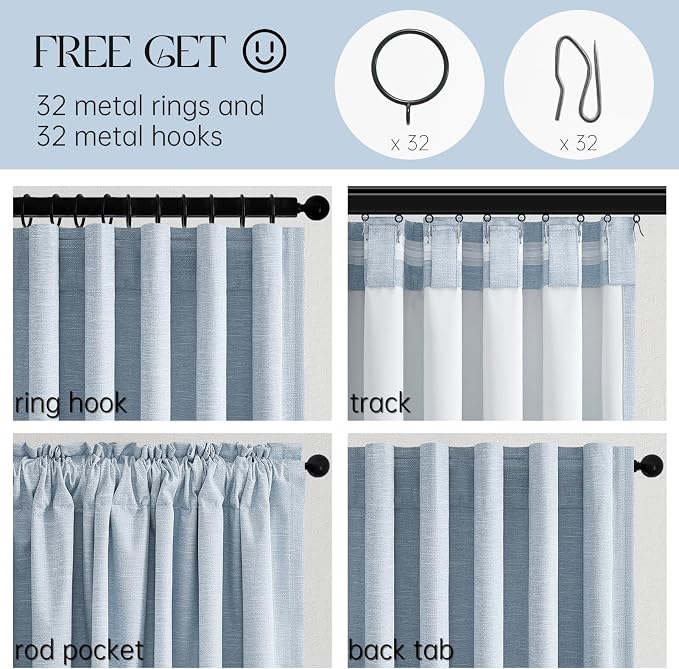 Topfinel Light Blue Linen Curtains 84 Inches Long - Image 3