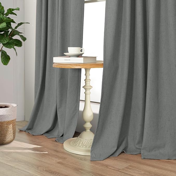 Charcoal Grey Curtains for Bedroom 2 Panel Set 63 Inch Length 100% Blackout - Image 8