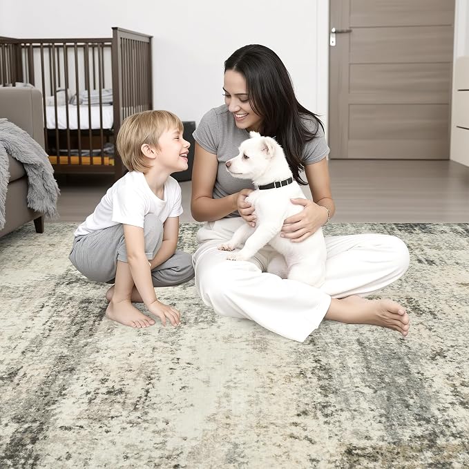 3x8 Washable Runner Rug：Modern Abstract Soft Carpet Ash Brown | - Image 2
