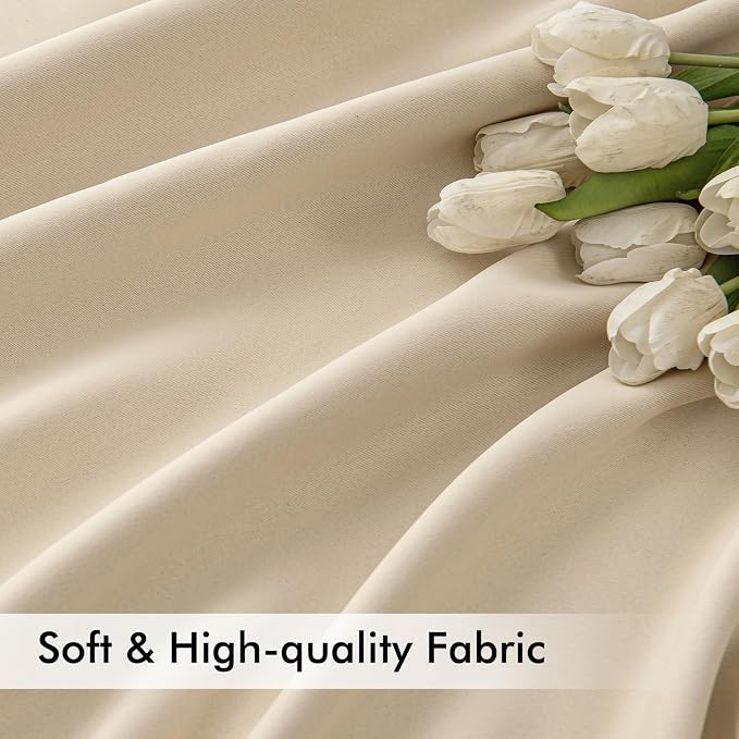 MIULEE Cream Beige Back Tab Blackout Curtains 52x94 Inch Long 2 Panels Set | - Image 6