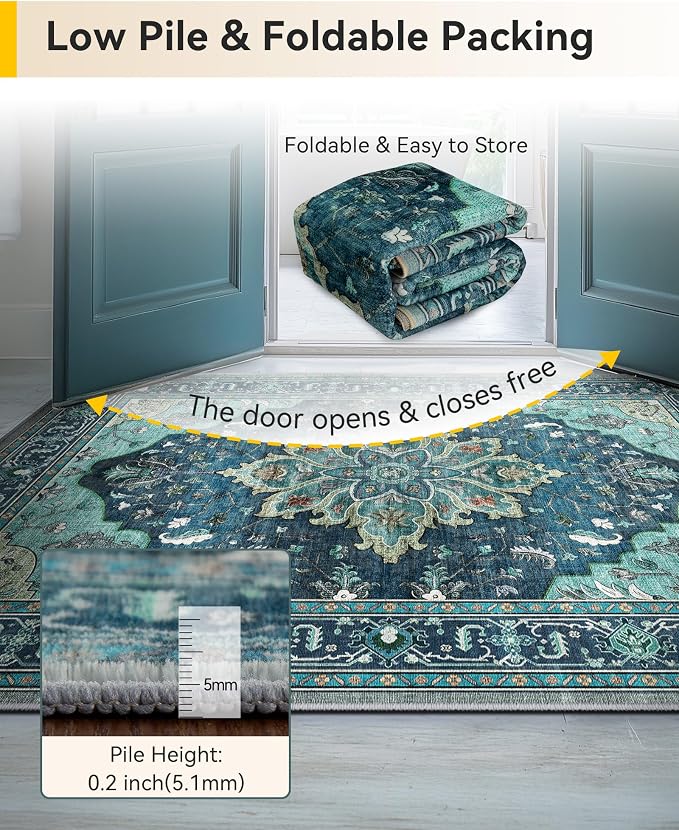 RELEANY Washable Area Rug, Square 7'x7', Teal | Non-Slip, Water Repellent - Image 4