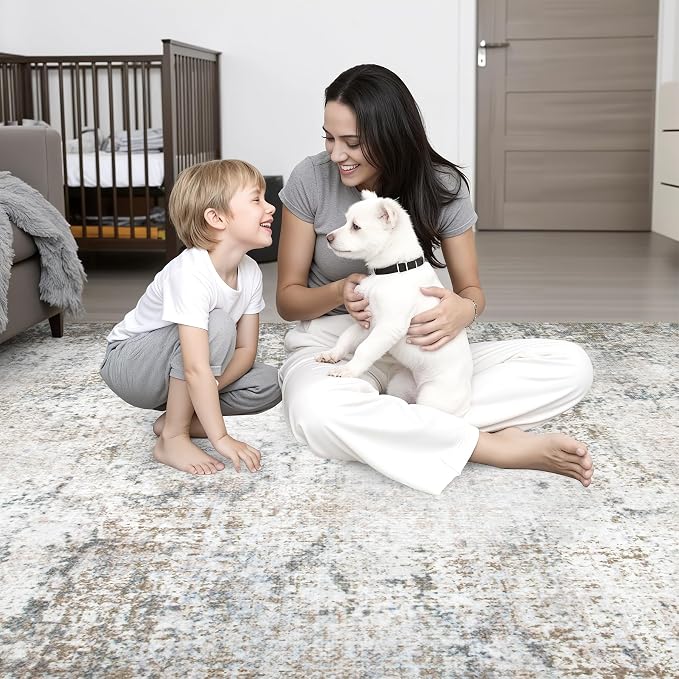 2.6x8 Washable Runner Rug：Modern Abstract Kitchen Soft Carpet Brown | - Image 8
