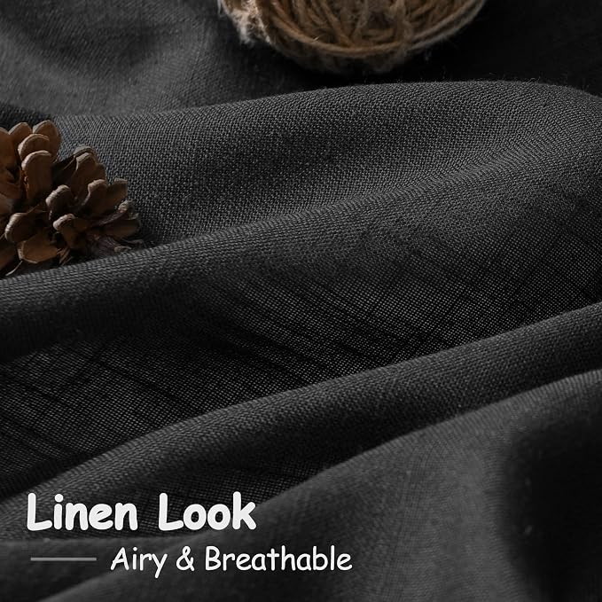 Black Linen Curtains 126 Inches Long 2 Panels Set - Image 2