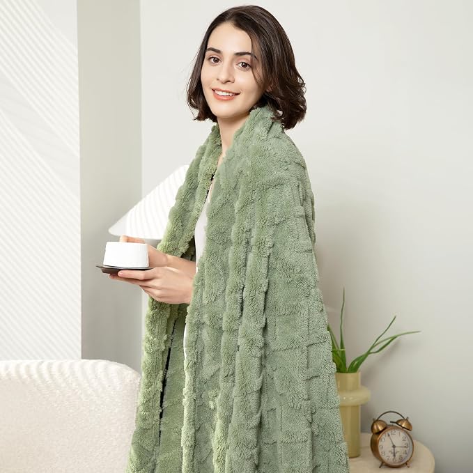 Aganear Fleece Throw Blanket for Bed Couch 90"x90" Sage Green | Lightweight - Image 6