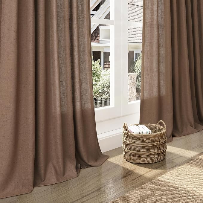 Caramel Brown Linen Curtains 63 Inches Length 2 Panels Set - Image 6