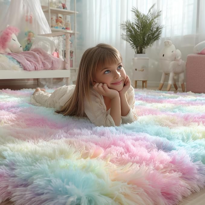 Vibrant Rainbow Rug 3x5 Ft, Bedside Preppy Dorm Area Rug - Image 2