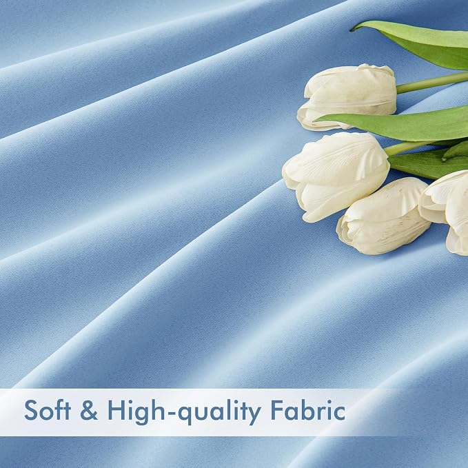 MIULEE Sky Blue Back Tab Blackout Curtains 52x63 Inches Long 2 Panels Set | Rod - Image 6