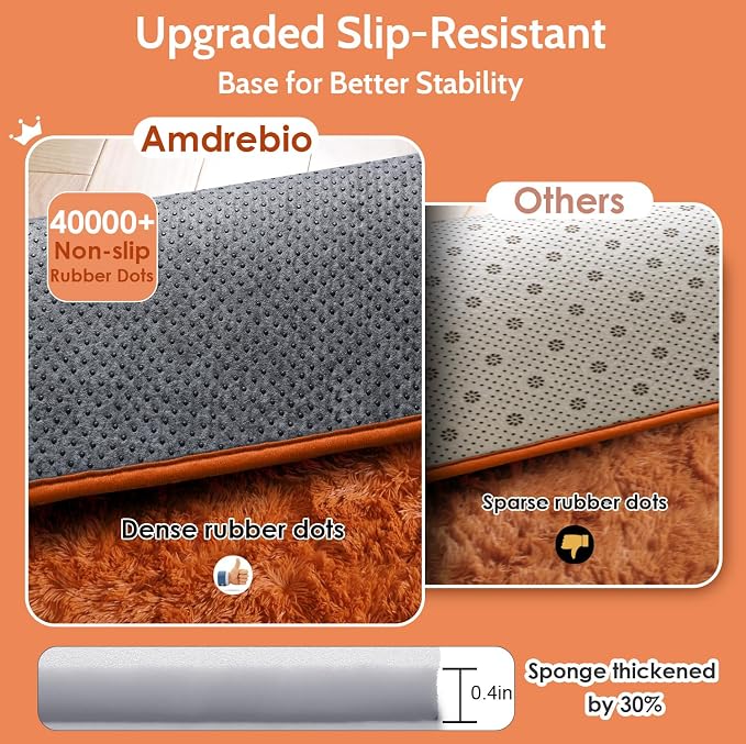 Amdrebio Burnt Orange Fall Shag Plush Area Rug 4x6 - Image 6