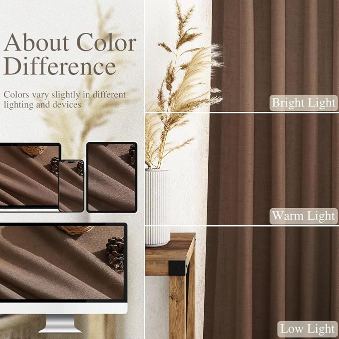 Caramel Brown Linen Curtains for Living Room 92 Inches Long Back Tab Light - Image 3