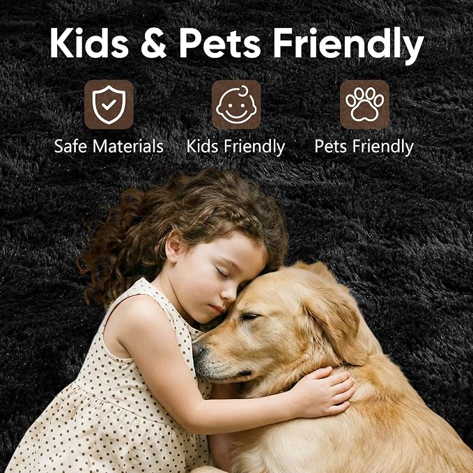 8x10 Extra Large Black Fluffy Area Rug Non-Slip - Image 7