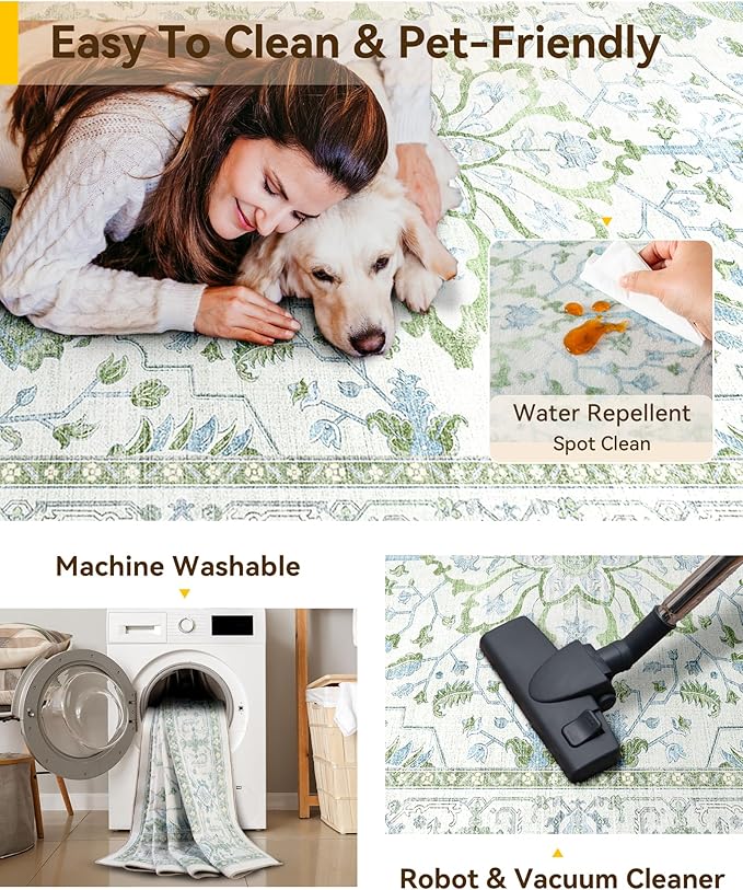 RELEANY Washable Area Rug, Runner 2'x5', Water Repellent, Pet Friendly - Image 4