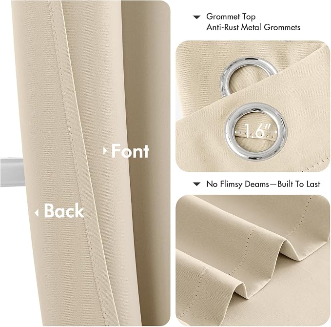 MIULEE Blackout Curtains for Bedroom 2 Panels 55 x 68 Inch Long Cream Beige | - Image 4