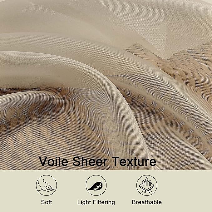 Taupe Sheer Curtains for Bedroom Living Room 45 Inch Length 2 Panels, Soft Airy - Image 3