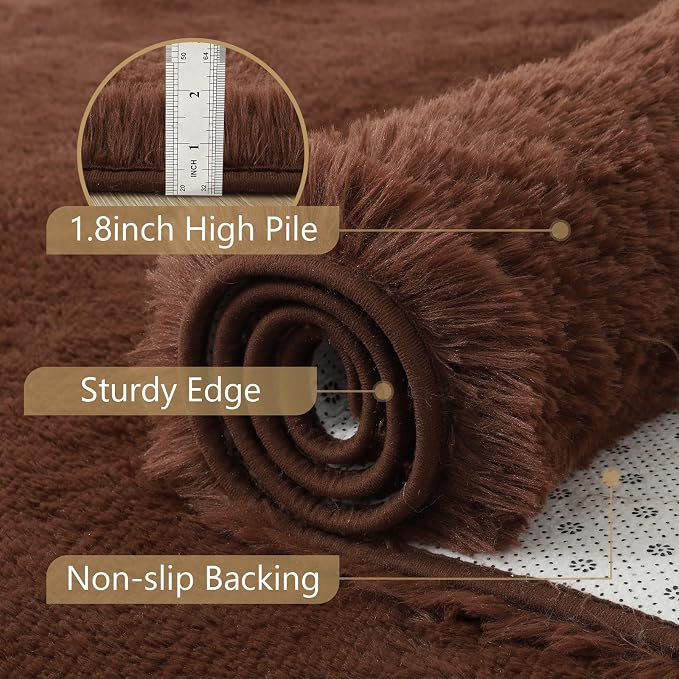 Noahas 4'x5'3'' Brown Fluffy Soft Area Rug Non-Slip - Image 6