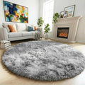 Amdrebio Tie-Dyed Light Grey Fluffy Round Rug 4Ft by Amdrebio