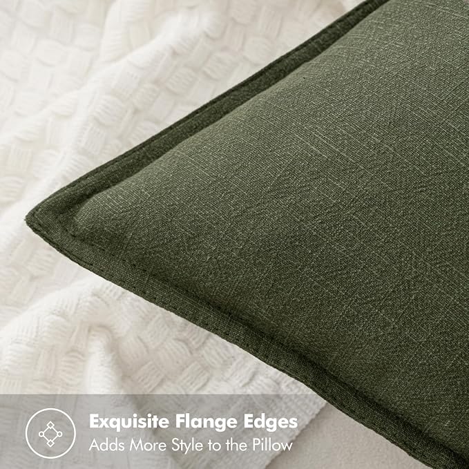 MIULEE Decorative Linen Pillow Covers 18x18 Inch Dark Olive Green | Boho - Image 2