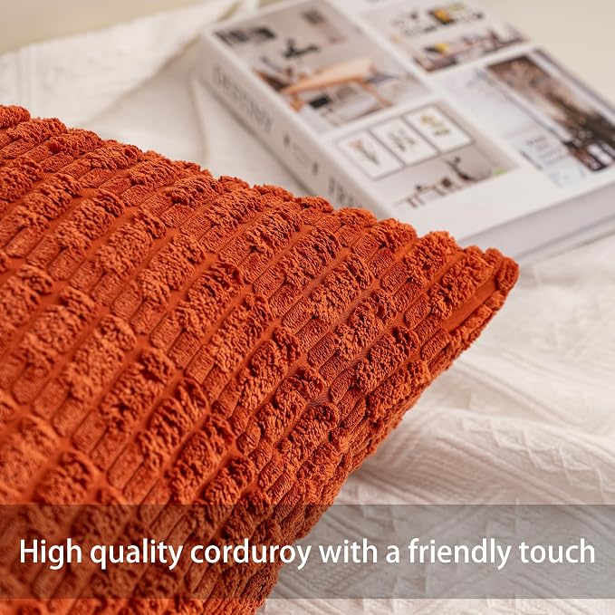 Aegero Pack of 2 Corduroy Decorative Throw Pillow Covers 12x20 Inch, Rust | - Image 2