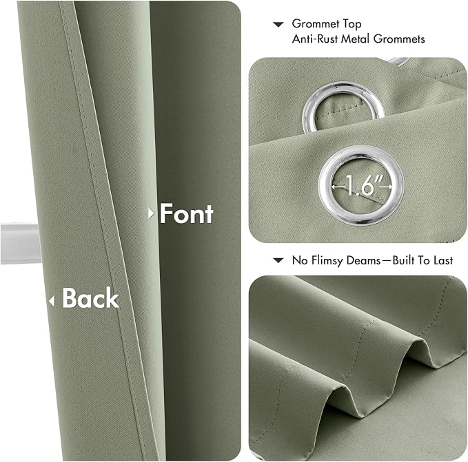 MIULEE Blackout Curtains for Bedroom 2 Panels 55 x 68 Inch Long Sage Green | - Image 4