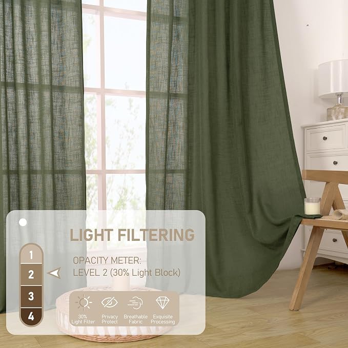 Olive Green Linen Curtains 90 Inch - Image 4