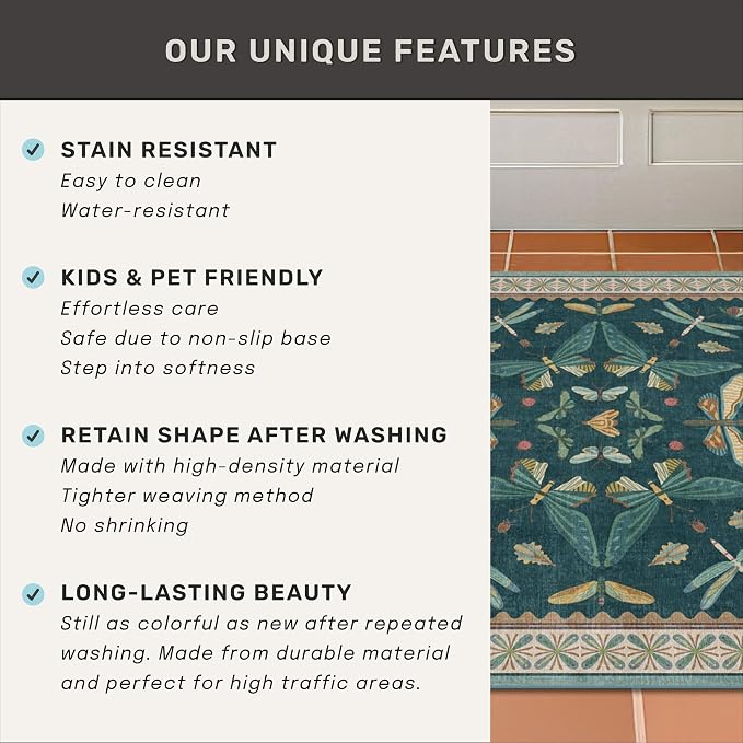 2x10 Hallway Runner Rug, Washable Foldable Green Boho Carpet - Image 6