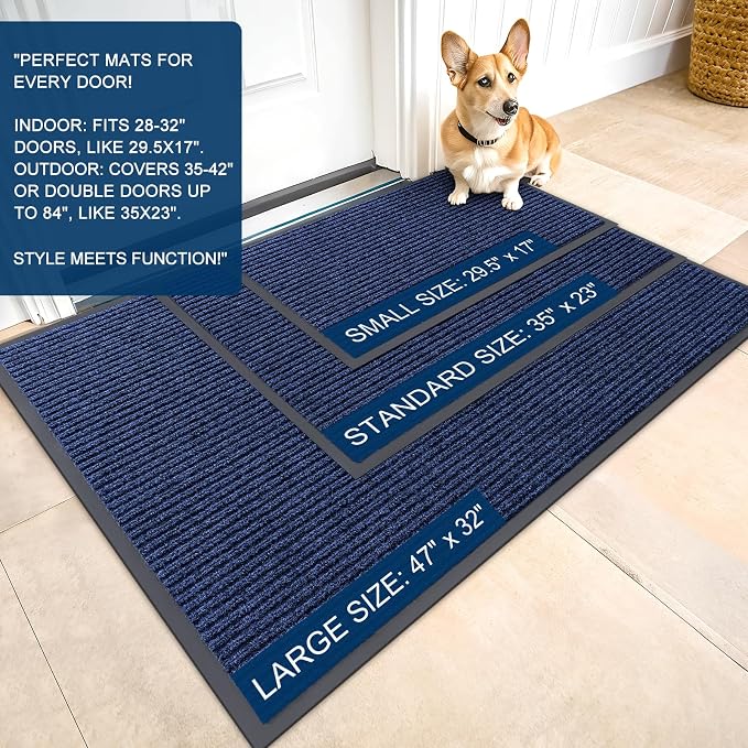 OLANLY Front Door Mat 35x23, Waterproof Heavy-Duty Indoor Outdoor Doormat | Blue - Image 2