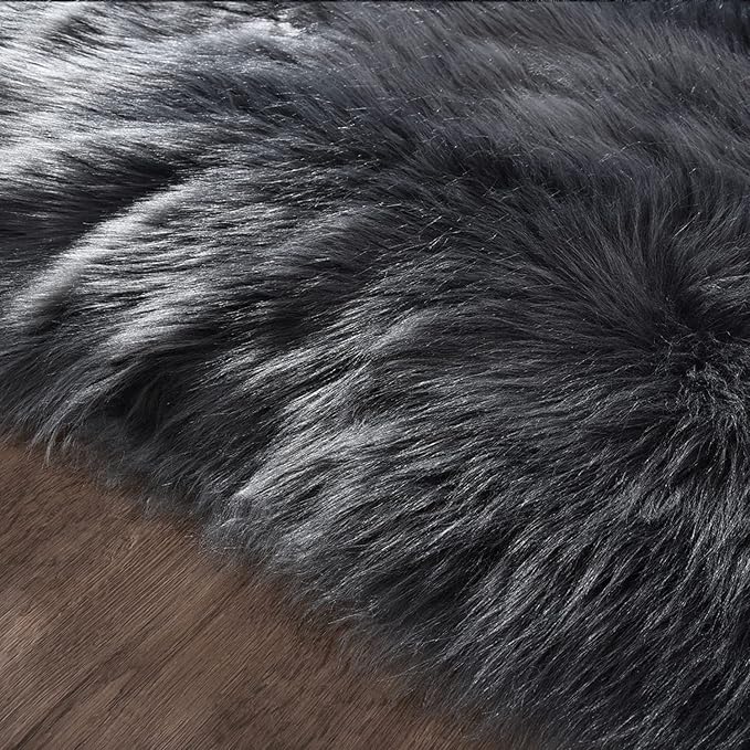 Latepis Dark Grey Rugs for Living Room Sofa 5x6.7 Faux Sheepskin Rug for - Image 6