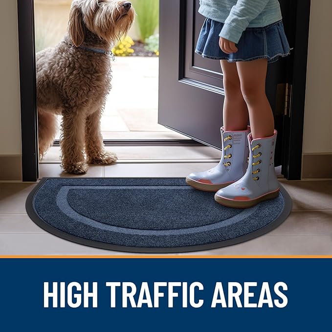 OLANLY Half Circle Front Door Mat Outside 47x23 All-Season Rubber Doormat | Blue - Image 7