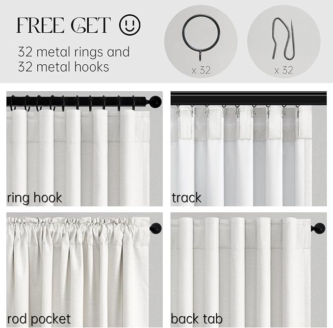 Topfinel 95 inch Bedroom Living Room Curtains 2 Panels 100% Blackout Linen - Image 3