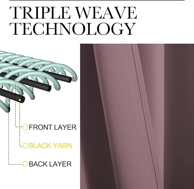 NICETOWN Bedroom Curtain Panels Blackout Draperies, Dry Rose, 1 Pair, 34 by - Image 4