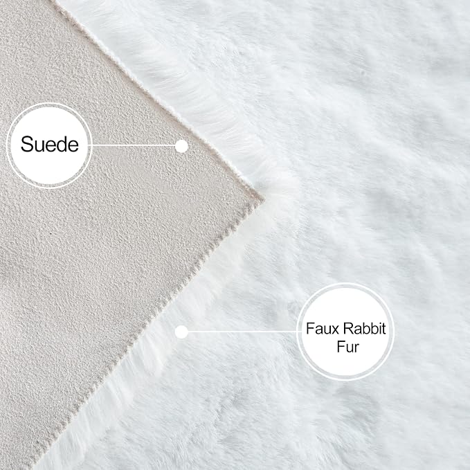 ORINOVA White Faux Rabbit Washable Fur Area Rugs Circle Rugs - Image 6