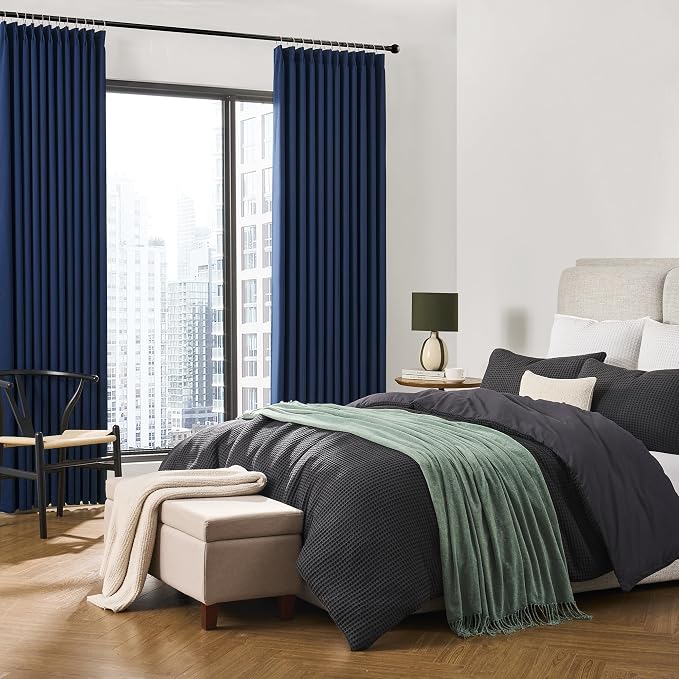 Navy Blue Blackout Pleated Curtains - Image 4