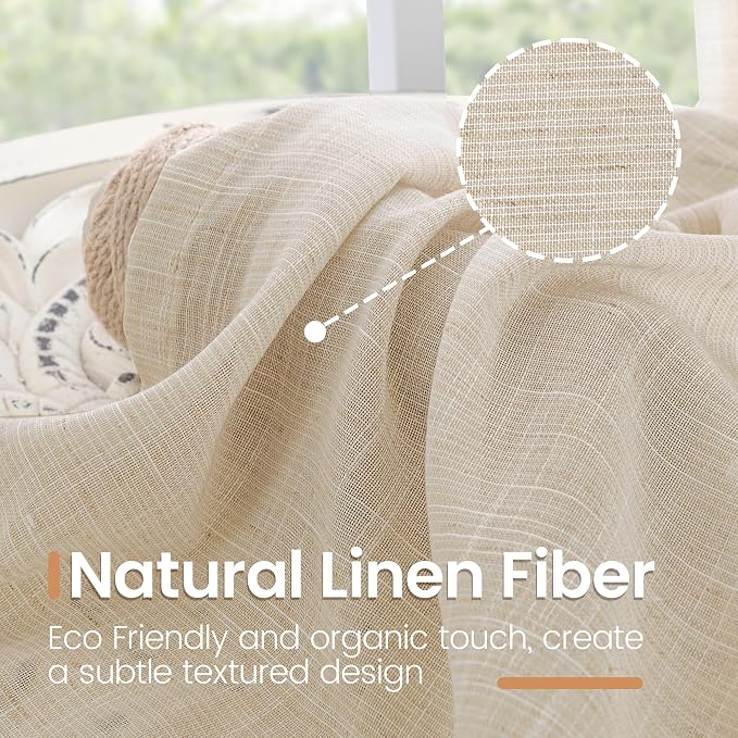 BGment Tan Linen Curtains 84 Inch Length 2 Panels Burlap Semi Sheer Drapes | - Image 3