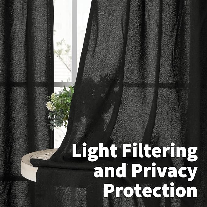 YoungsTex Black Linen Curtains 40 Inch Length - Image 3