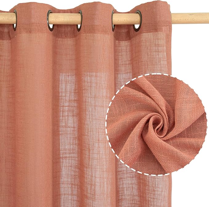 Terracotta Linen Curtains 63 Inch - Image 2