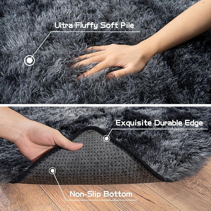 Pionblank Large Area Rug for Living Room 10x14, Fluffy Shag Rug, Dark Grey | - Image 6