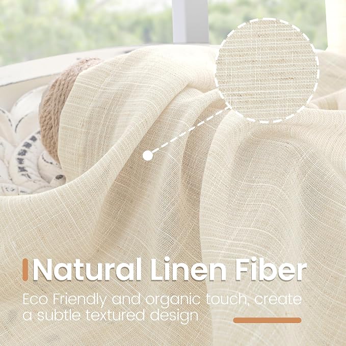 BGment Short Beige Linen Semi Sheer Curtains 36 Inch Length - Image 3