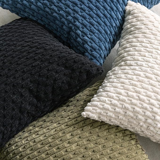 Set of 4 Blue Decorative Throw Pillow Covers 22x22 Inch Corduroy Pillow Covers - Image 8