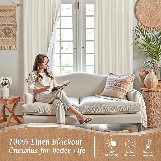 Ivory Full Blackout Linen Curtains - Image 3