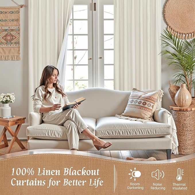 Linen 100% Blackout Window Curtains - Image 3