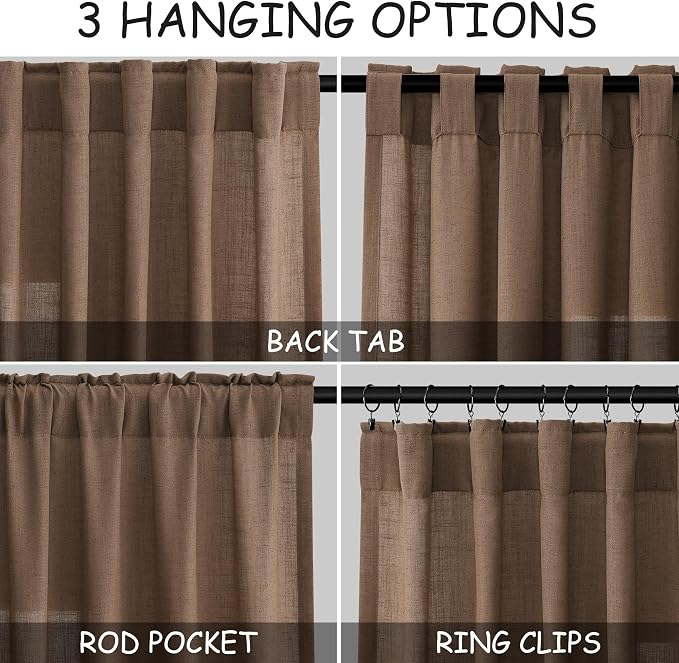 Caramel Brown Linen Curtains 63 Inches Length 2 Panels Set - Image 2