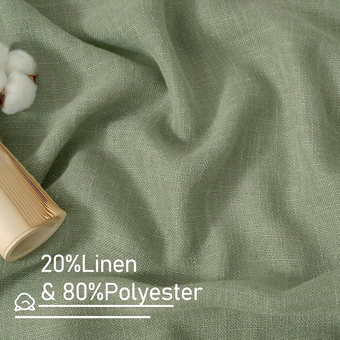 Sage Green Semi Sheer Linen Curtains 60 Inch, Light Filtering Panels | Window - Image 2