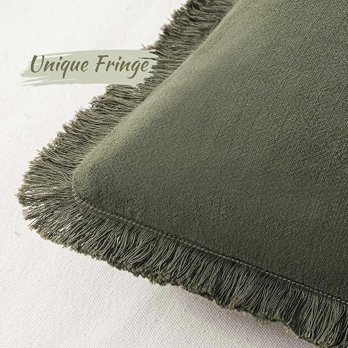 MIULEE Boho Linen Decorative Lumbar Throw Pillow Covers Olive Green 12x20 | Set - Image 2